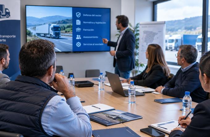 Reunión de una asociación de transportistas con sus asociados
